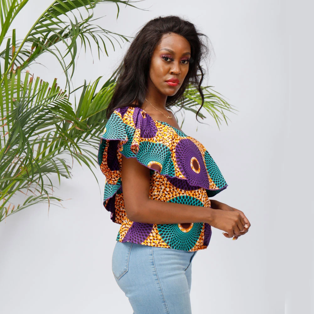 African Clothing for Fat Ladies Women Blouse One Shoulder Short Sleeve Dashiki Print Tops Women