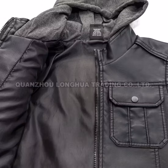 Chaqueta de hombre Chaqueta de cuero para niño Abrigo de invierno Ropa de PU negra Ropa de moda Ropa con capucha